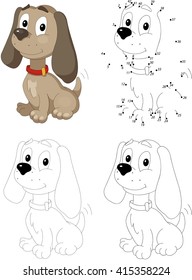 Cartoon funny dog. Dot to dot educational game for kids