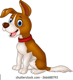 Cartoon funny dog sitting isolated on white background