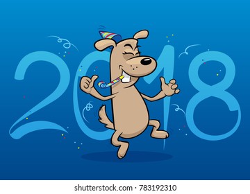 Cartoon funny dog vector illustration. Year of the Dog 2018 Chinese calendar design. New Year greeting cards, calendars, banners, posters, invitations. 2018 calligraphy.