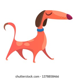 Cartoon funny dog walking. Flat design illustration