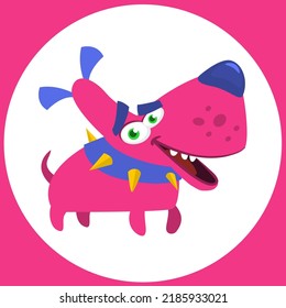 Cartoon funny dog wearing collar. Vector illustration isolated