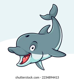 Cartoon funny dolphin isolated on white background