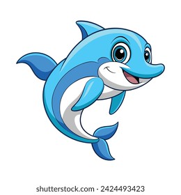 Cartoon funny dolphin jumping on white