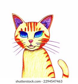 
Cartoon funny domestic cat portrait drawing, vector EPS 10 illustration
