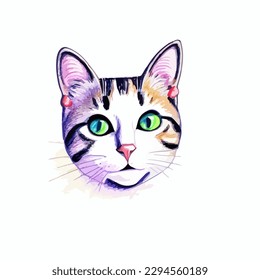 
Cartoon funny domestic cat portrait drawing, vector EPS 10 illustration
