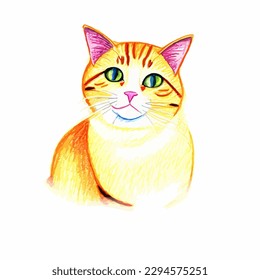 Cartoon funny domestic cat portrait drawing, vector EPS 10 illustration
