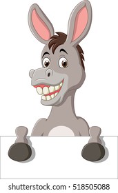 Cartoon funny donkey holding blank sign 