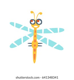 Cartoon funny dragonfly colorful character vector Illustration