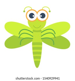 Cartoon funny dragonfly isolated. flat design vector illustration.
