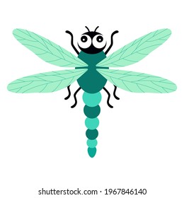 cartoon funny dragonfly isolated on white background, vector illustration, cute insects