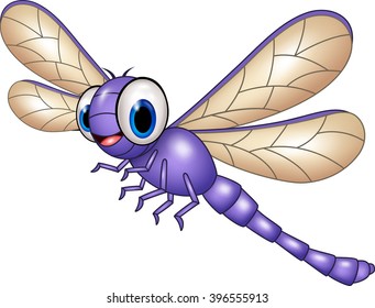 Cartoon funny dragonfly isolated on white background