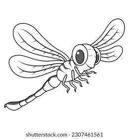 Cartoon funny dragonfly line art