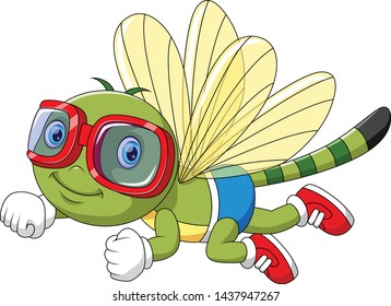 Cartoon funny dragonfly using goggles