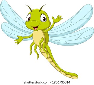 Cartoon funny dragonfly waving hand