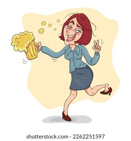 Cartoon funny drunk female office worker, illustration vector 