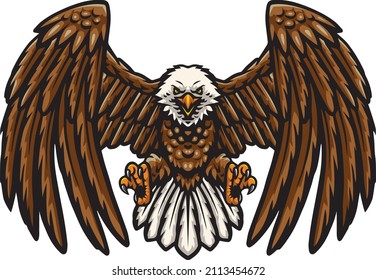 Cartoon funny eagle mascot flying