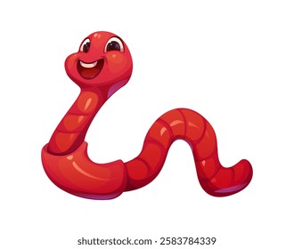 Cartoon funny earth worm insect character. Nature insect comical funny personage. Garden red earth worm animal childish isolated vector mascot or kawaii little bug cartoon happy character