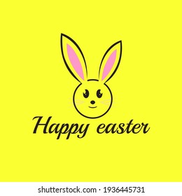 Cartoon funny easter bunny on yellow background. Happy Easter. Vector illustration 