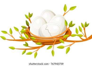 Cartoon Funny Egg In Birds Nest Of Twigs