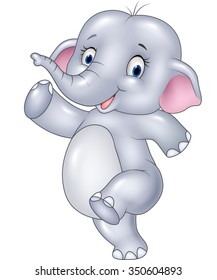 Cartoon funny elephant isolated on white background