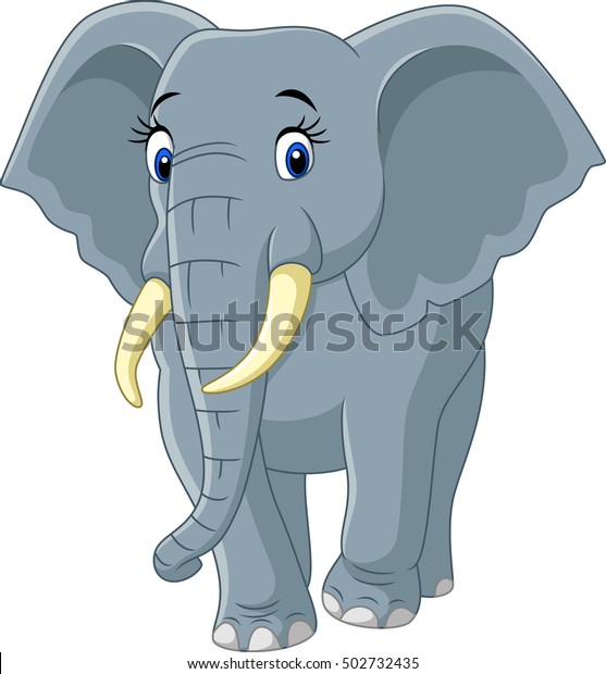 Cartoon Funny Elephant Isolated On White Stock Vector (Royalty Free ...