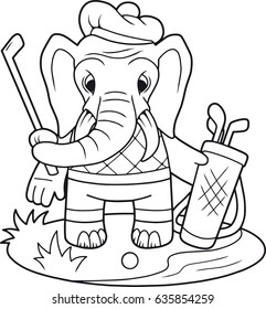 Cartoon funny elephant playing golf
