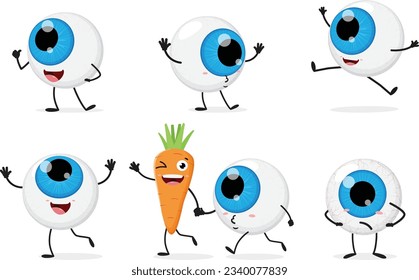 Cartoon funny eyeball, set of Cute characters, Isolated on white background