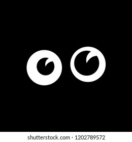 Cartoon funny eyes in darkness vector illustration. Unknown character looks out of the dark. Fun picture simple design. Surprised and afraid face. Black pupils with flare.