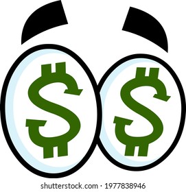 Cartoon Funny Eyes With Dollar Symbol. Vector Hand Drawn Illustration Isolated On Transparent Background