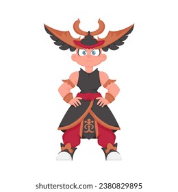 Cartoon funny and fabulous Chinese dragon warrior, Shaolin warrior. Cartoon style