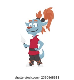 Cartoon funny and fabulous Chinese dragon warrior. Cartoon style