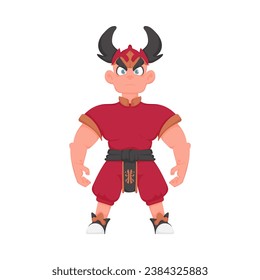 Cartoon funny and fabulous Chinese dragon warrior, Shaolin warrior. Cartoon style