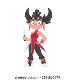 Cartoon funny and fabulous Chinese warrior girl. Cartoon style