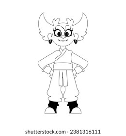 Cartoon funny and fabulous Viking or Chinese warrior girl. Coloring style