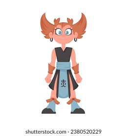 Cartoon funny and fabulous Viking warrior girl. Cartoon style