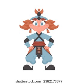 Cartoon funny and fabulous Viking warrior girl. Cartoon style