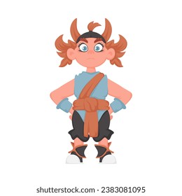 Cartoon funny and fabulous Viking warrior girl. Cartoon style