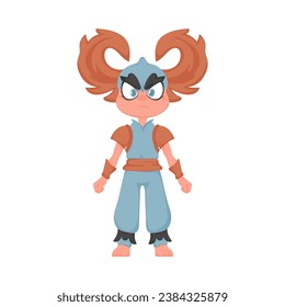 Cartoon funny and fabulous Viking warrior girl. Cartoon style