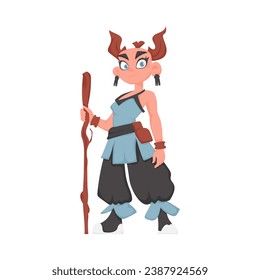 Cartoon funny and fabulous Viking warrior girl. Cartoon style