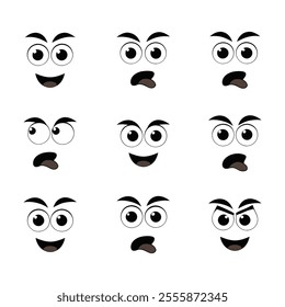 cartoon Funny Face Expression Vector Illustration On White Background