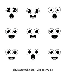 Cartoon Funny Face Expression Vector Illustration On White Background