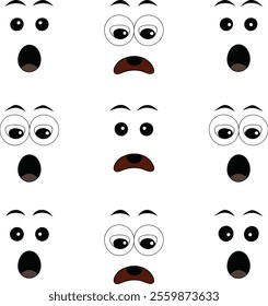 Cartoon Funny Face Expression Vector Illustration On White Background