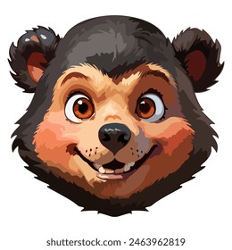 Cartoon funny face of a grizzly bear. A template for the design of stickers, clothes and souvenirs. Isolated on a white background. Vector illustration.