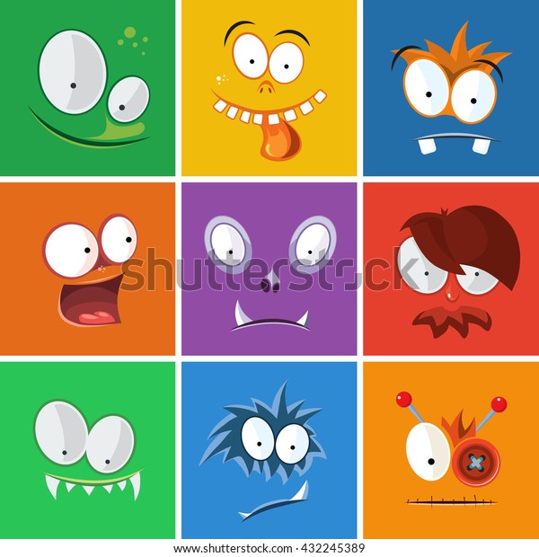 Cartoon Funny Faces Emotions Monsters Expression Stock Vector (royalty 