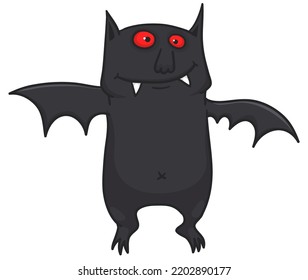 Cartoon funny  fat bat  flying. Halloween vector bat vampire outlined character design