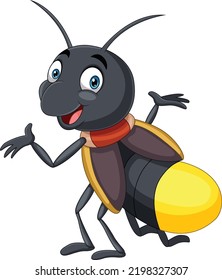 Cartoon funny firefly on white background