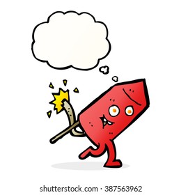 cartoon funny firework character with thought bubble