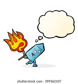 cartoon funny firework character with thought bubble