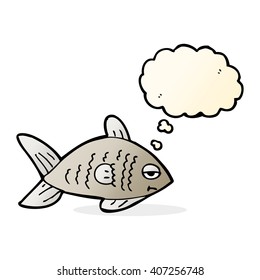 cartoon funny fish with thought bubble
