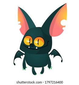 Cartoon funny flying bat. Halloween vector  illustration